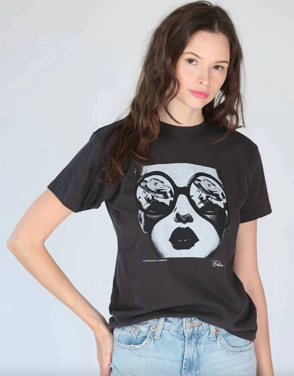 NEW CPRESS STUDIO flirting with cowboys mushie tee in worn black